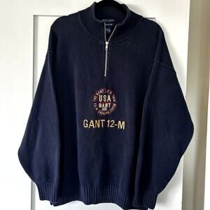 Vintage Men's GANT navy hand framed 100% cotton Sailing 1/2 Zip pullover